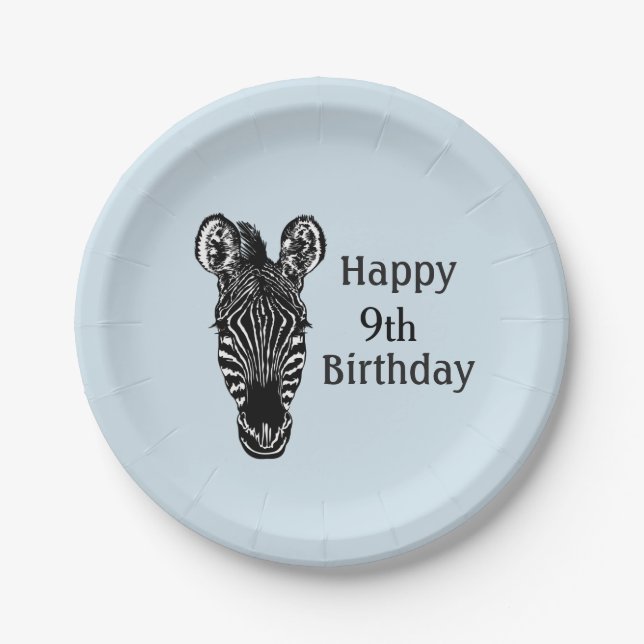 Happy Birthday Zebra w Age for Boy Paper Plates (Front)