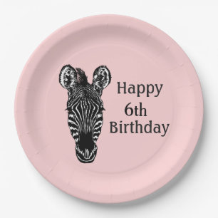 Happy Birthday Zebra w Age for Girl Paper Plates