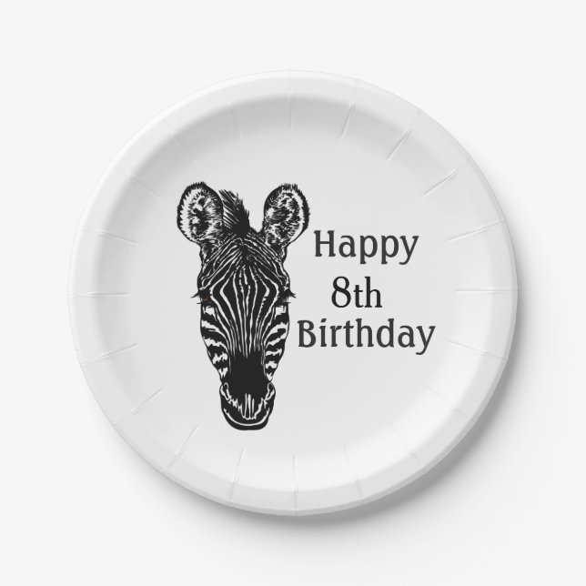 Happy Birthday Zebra w Age Paper Plates (Front)