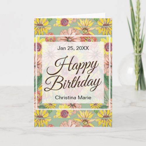 Happy Birthday Zinnia Flowers Card