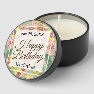 Happy Birthday Zinnia Flowers Mini Candle Favors