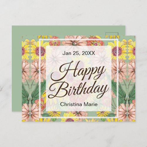 Happy Birthday Zinnia Flowers Postcard