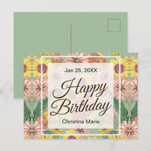 Happy Birthday Zinnia Flowers Postcard (Front/Back)