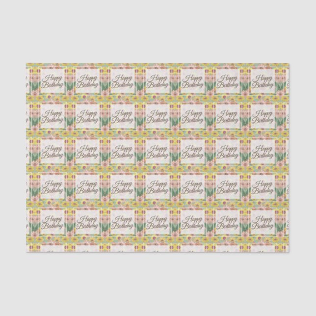 Happy Birthday Zinnia Flowers Tissue Paper (Front)