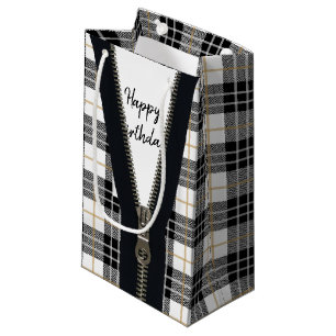 Happy Birthday Zipper On Tartan Plaid Small Gift Bag