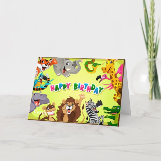 Happy birthday zoo animals card (Front)