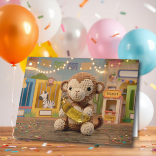 Happy Birthday Zoo Monkey and Coloring Page Card