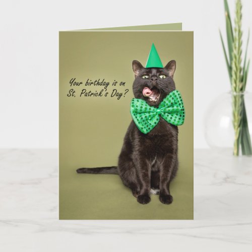 Happy Birtthday on St Patricks Day Black Cat Holiday Card