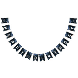 Happy Bithday Navy Blue Gold Marble Bunting Flags