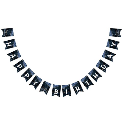 Happy Bithday Navy Blue Gold Marble Bunting Flags