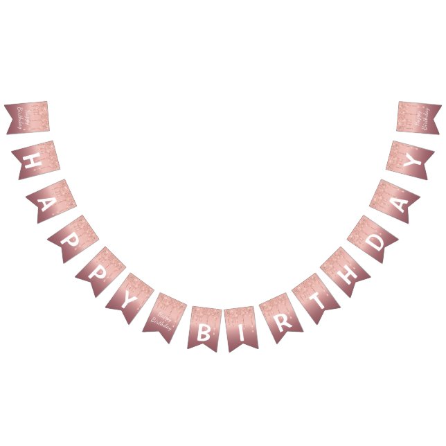 Happy Bithday - Rose Gold Blush Glitter Sparkle Bunting Flags (All)