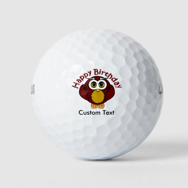 Happy Bithday - Wise Owl With Curved Text Golf Balls (Front)