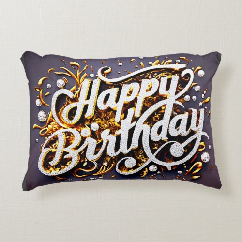 Happy Bitlrthday Party Gold Diamond Elegent Adult  Accent Pillow