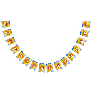 Happy Bitrhday - Sunflower and Bees on Blue Sky Bunting Flags