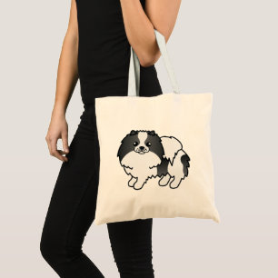 Happy Black And White Cartoon Pomeranian Dog Tote Bag