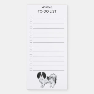Happy Black And White Phalène Cute Dog To-Do List Magnetic Notepad