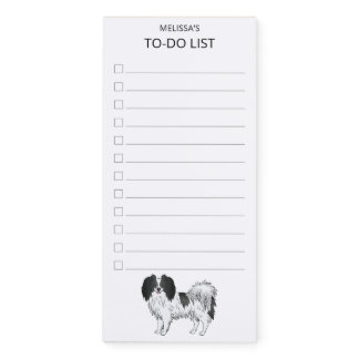 Happy  Black And White Phalène Cute Dog To-Do List Magnetic Notepad