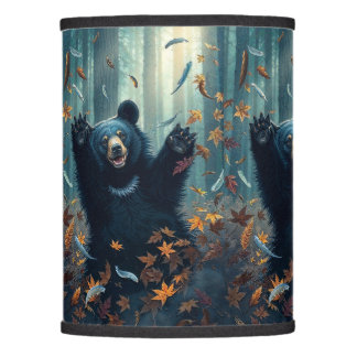Happy Black Bear Tossing Leaves Lamp Shade