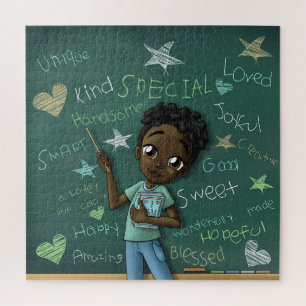 Happy Black Boy and Positive Words Jigsaw Puzzle