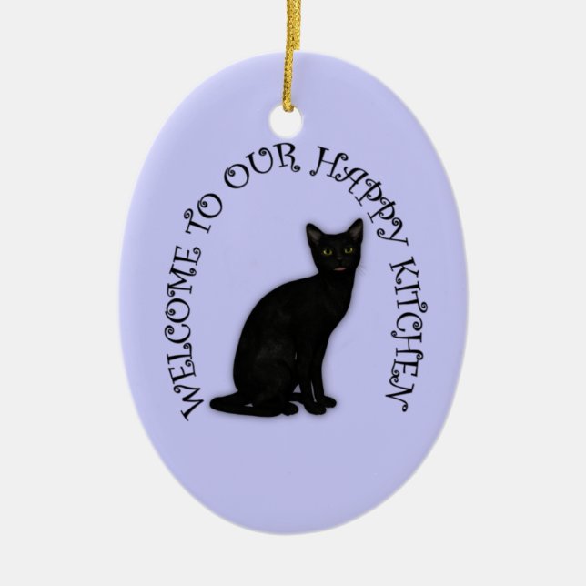 Happy Black Cat 2 Hanging Kitchen Ornament (Front)