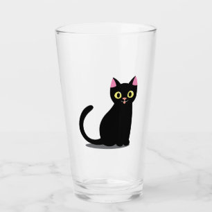 Happy Black Cat Cartoon Glass