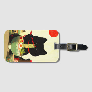 Happy Black Cat Eating Ramen | Japanese Ukiyo-e Luggage Tag