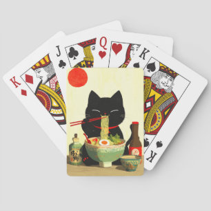Happy Black Cat Eating Ramen Japanese Ukiyo-e Poker Cards