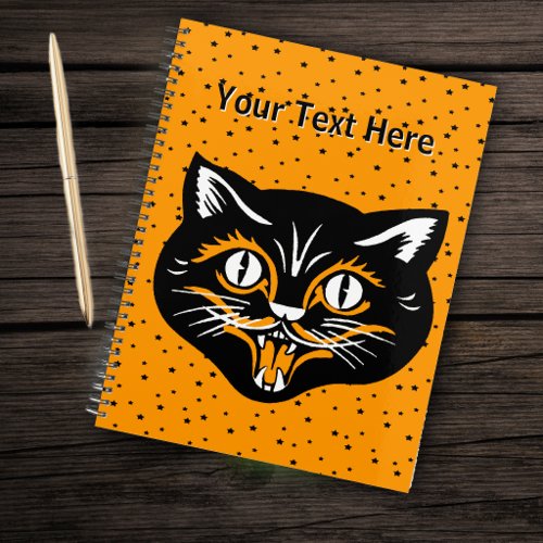 Happy black Cat Face Vintage Halloween Star Orange Planner