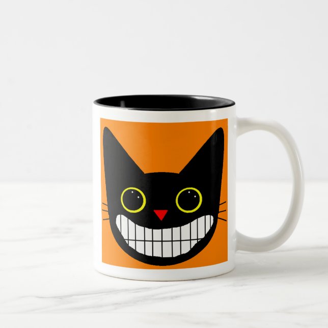 Happy Black Cat Two-Tone Coffee Mug (Right)