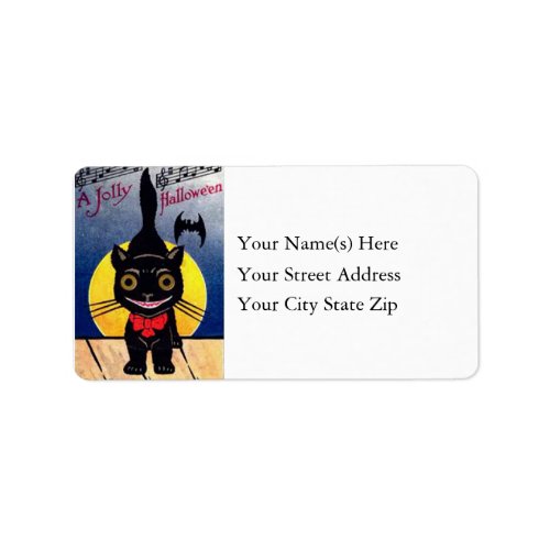 Happy Black Cat Vintage Address Label