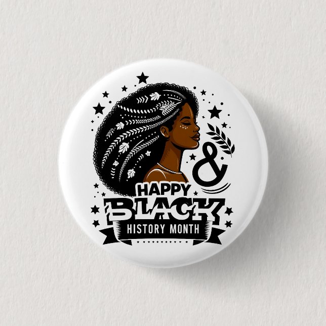 Happy Black History Month African Map Graphic Button (Front)