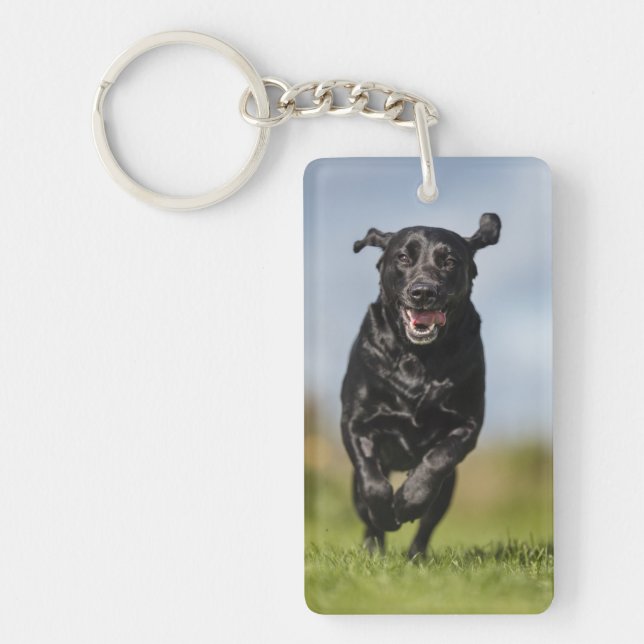 Happy Black Labrador Retriever Running Keychain (Front)