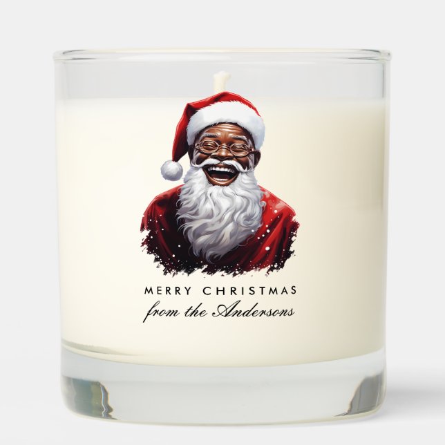 Happy Black Santa Merry Christmas Personalized Scented Candle (Front)