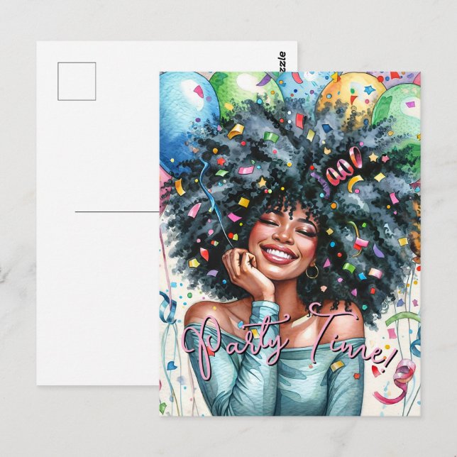 Happy Black Woman Party Time Postcard (Front/Back)