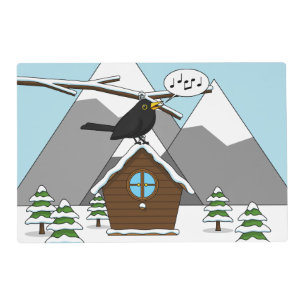 Happy Blackbird Singing in Winter Landscape Placemat