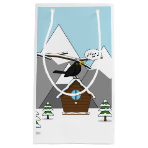 Happy Blackbird Singing in Winter Landscape Small Gift Bag