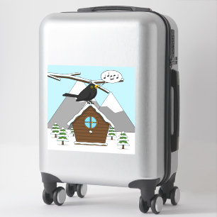 Happy Blackbird Singing in Winter Landscape Sticker