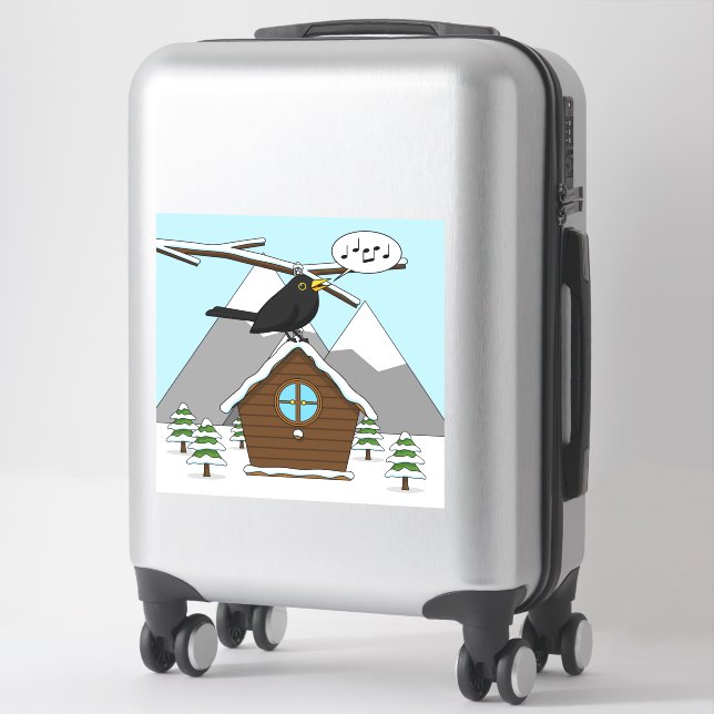 Happy Blackbird Singing in Winter Landscape Sticker (Suitcase)