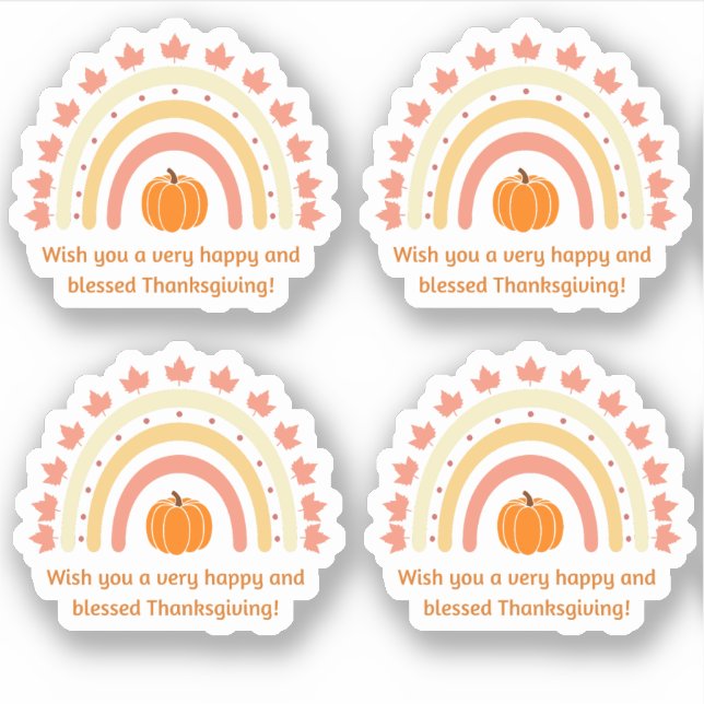 happy blessed thanksgiving pumpkin rainbow fall 4  sticker (Front)
