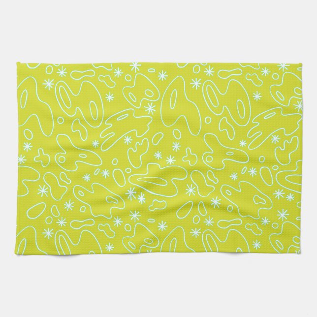 HAPPY BLOBS! - in bright yellow, white, and teal Kitchen Towel (Horizontal)