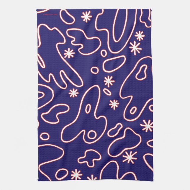 Happy Blobs -Navy Blue, Red & White Kitchen Towel (Vertical)