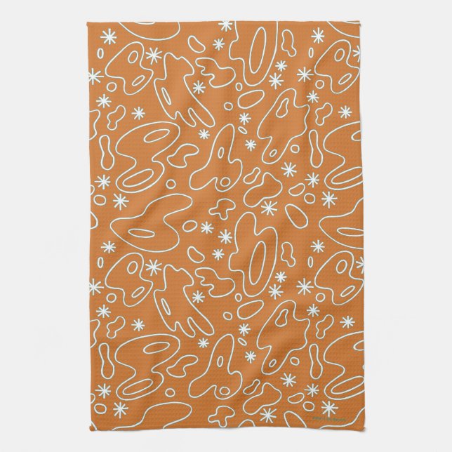 Happy Blobs! -Orange White Teal Kitchen Towel (Vertical)