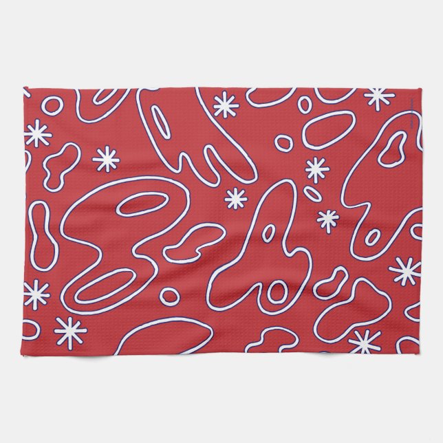 Happy Blobs- Red, White, & Blue Squiggles Kitchen Towel (Horizontal)