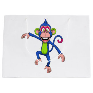Happy Blue and Green Cartoon Monkey Large Gift Bag