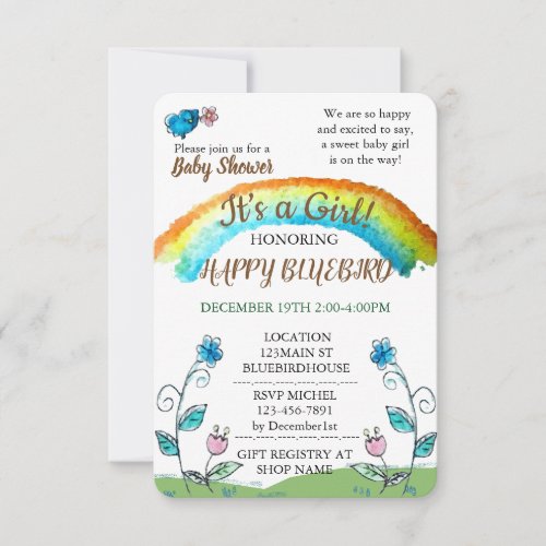 Happy Blue Bird Baby Shower Invitation