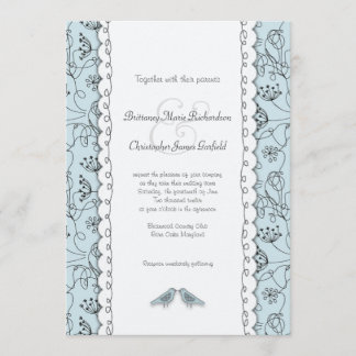 Happy Blue Birds Wedding Doodle Trendy Budget Invitation