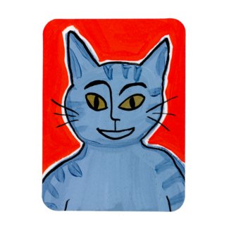 Happy blue cat pop art painting red magnet