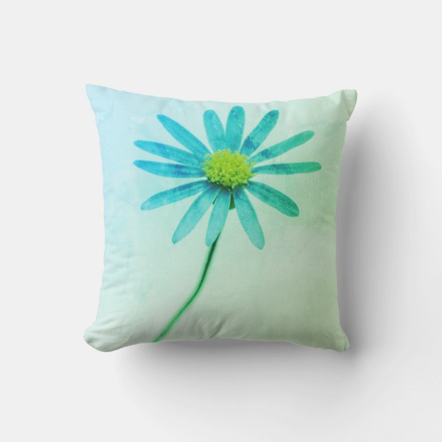 Happy Blue Daisy Flower Cushion Throw Pillow (Front)
