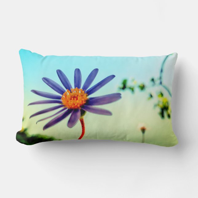 Happy Blue Daisy Flower Cushion Throw Pillow (Front)