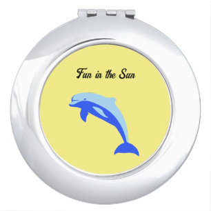 Happy Blue Dolphin, Cute Tropical Ocean Cartoon Compact Mirror
